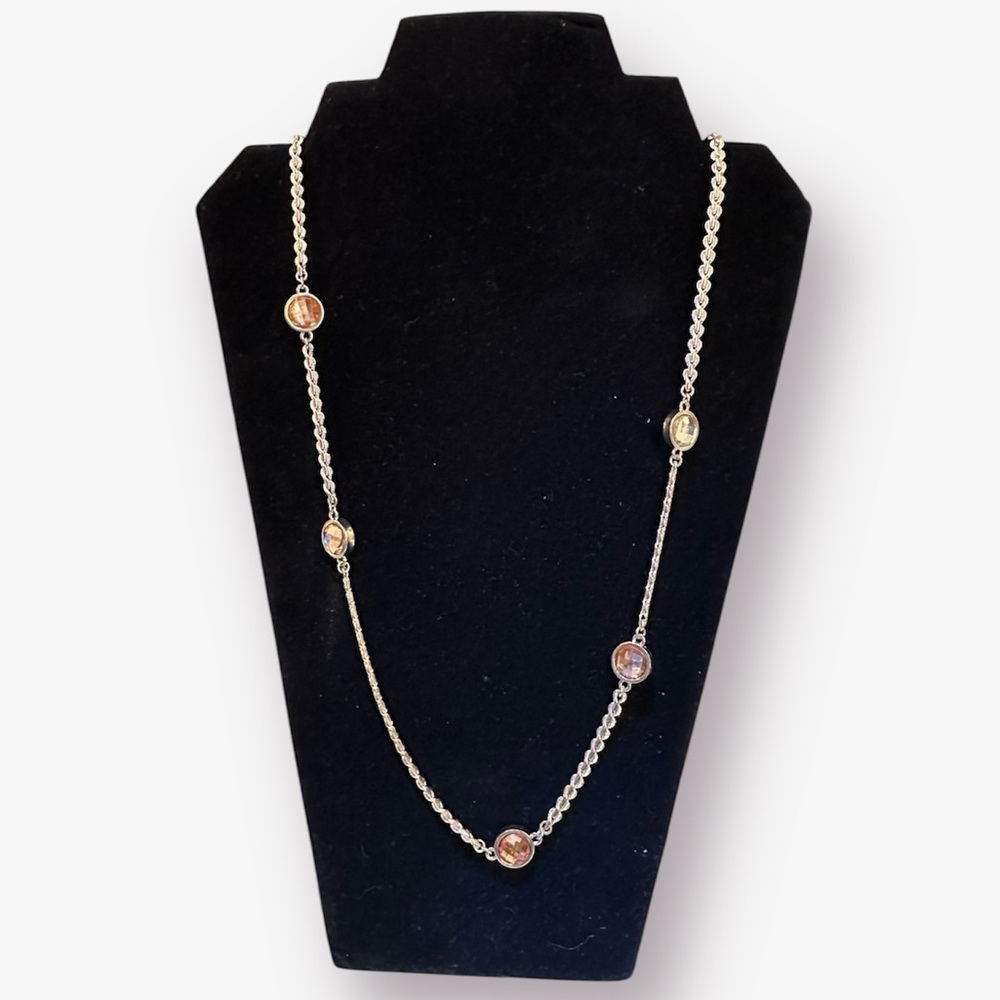 HOLIDAY ready BR Gold Necklace with amber colour round crystal accents.